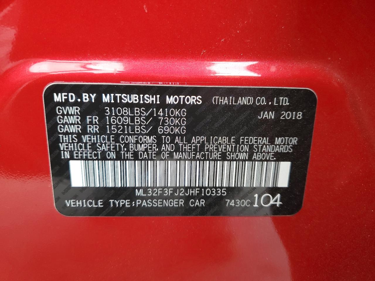 2018 Mitsubishi Mirage G4 Es VIN: ML32F3FJ2JHF10335 Lot: 53657915