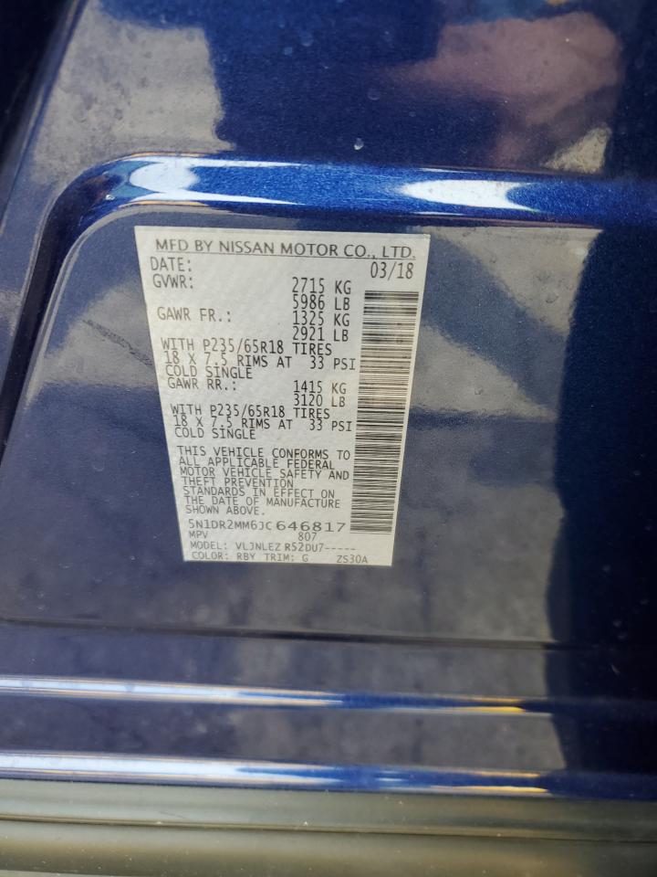 2018 Nissan Pathfinder S VIN: 5N1DR2MM6JC646817 Lot: 54448185