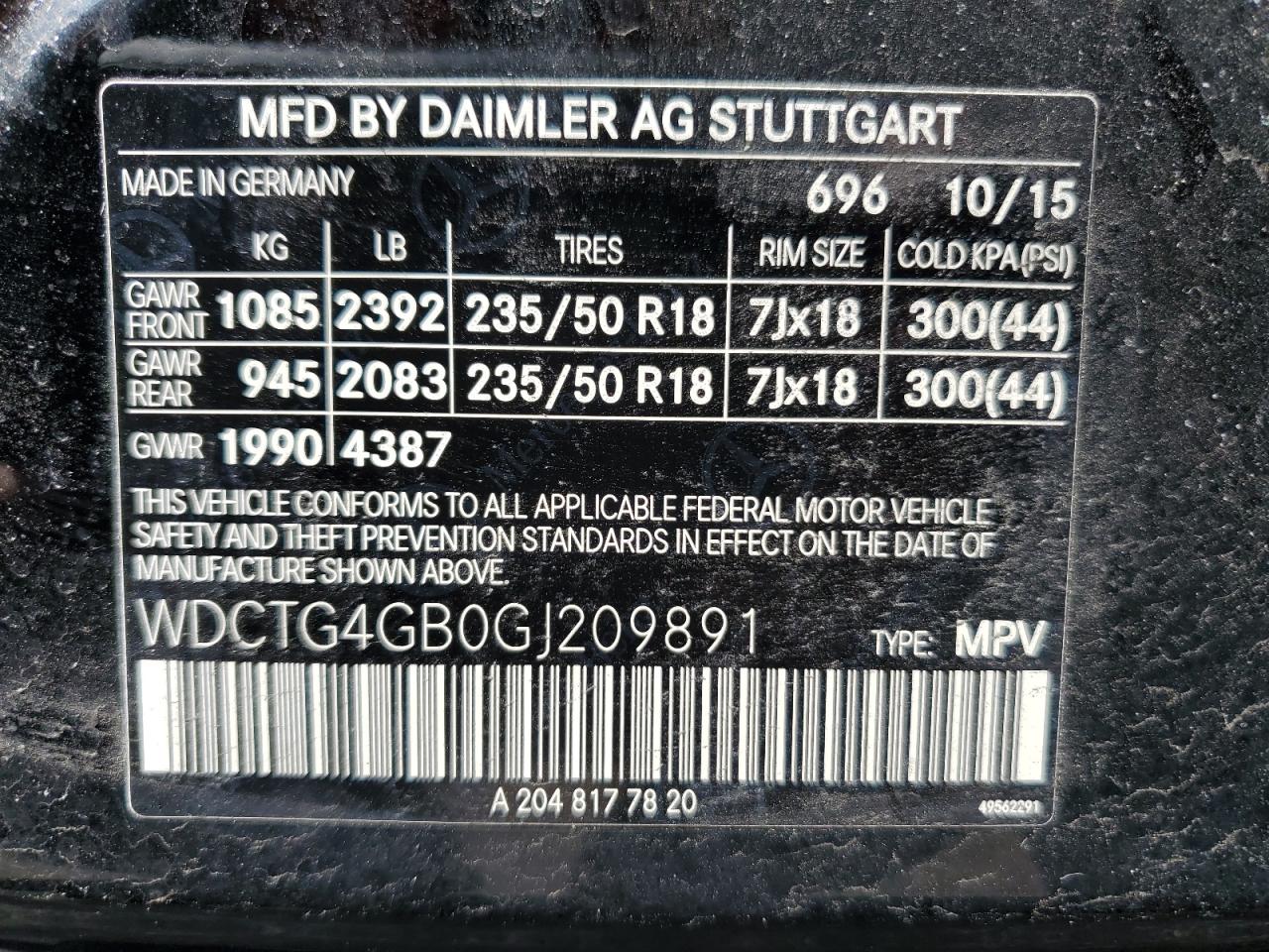 2016 Mercedes-Benz Gla 250 4Matic VIN: WDCTG4GB0GJ209891 Lot: 54989455