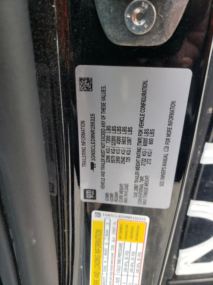2022 Chevrolet Tahoe C1500 VIN: 1GNSCLED9NR155315 Lot: 53879655