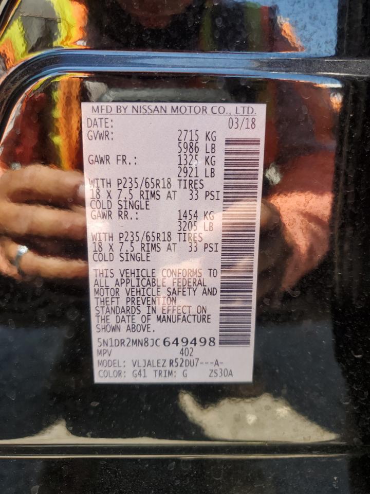 2018 Nissan Pathfinder S VIN: 5N1DR2MN8JC649498 Lot: 52781055