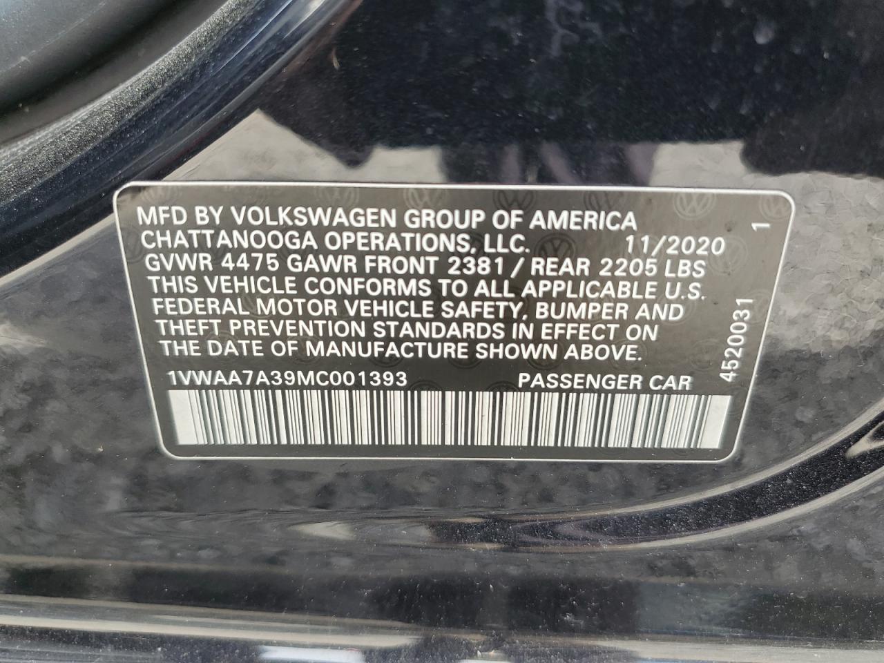 2021 Volkswagen Passat S VIN: 1VWAA7A39MC001393 Lot: 54729455