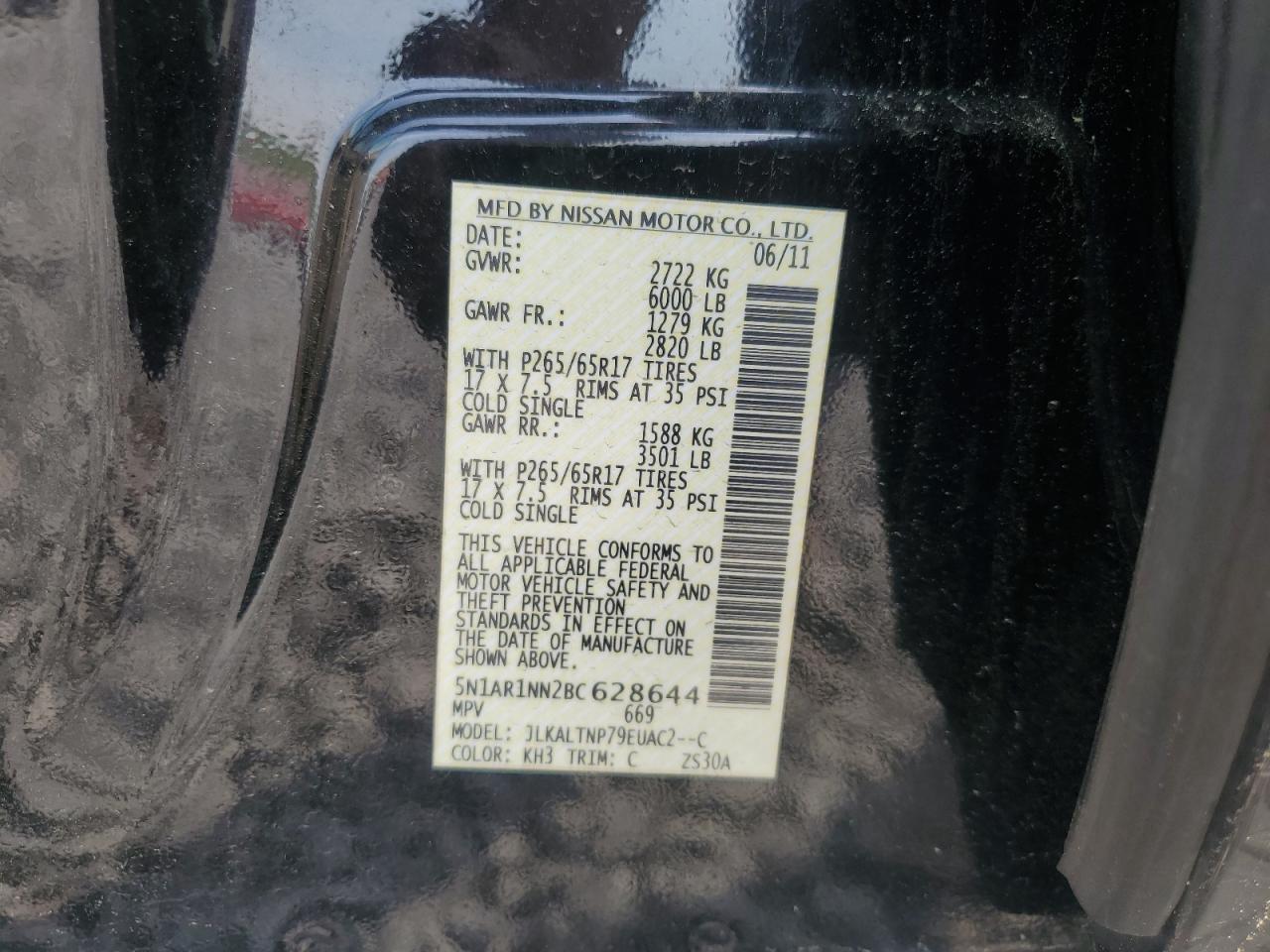 2011 Nissan Pathfinder S VIN: 5N1AR1NN2BC628644 Lot: 52765675