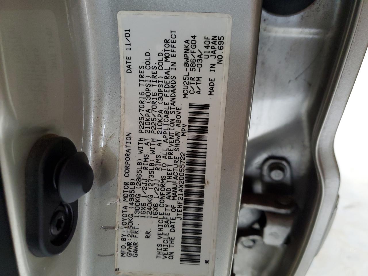 2002 Toyota Highlander Limited VIN: JTEHF21AX20055722 Lot: 55073375