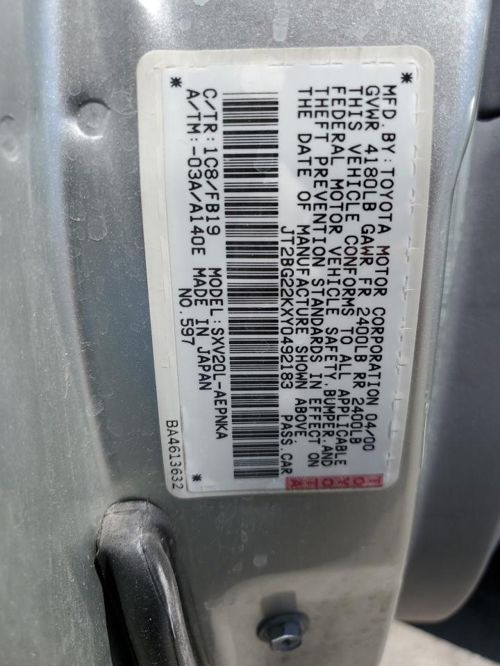 2000 Toyota Camry Ce VIN: JT2BG22KXY0492183 Lot: 52596705