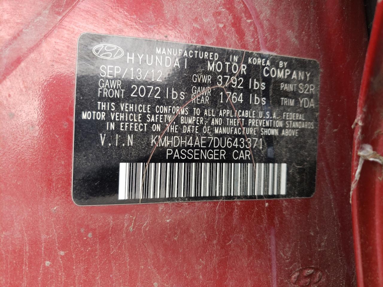 2013 Hyundai Elantra Gls VIN: KMHDH4AE9DU713551 Lot: 52795365