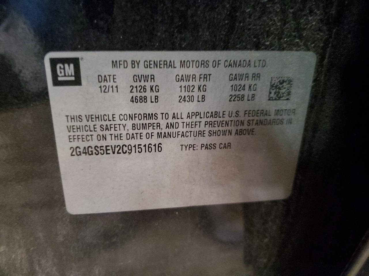 2012 Buick Regal Premium VIN: 2G4GS5EV2C9151616 Lot: 51468505