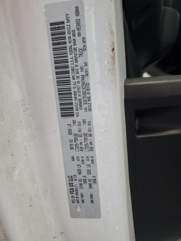 2019 Ram Promaster 1500 1500 High VIN: 3C6TRVBG1KE547404 Lot: 52637575