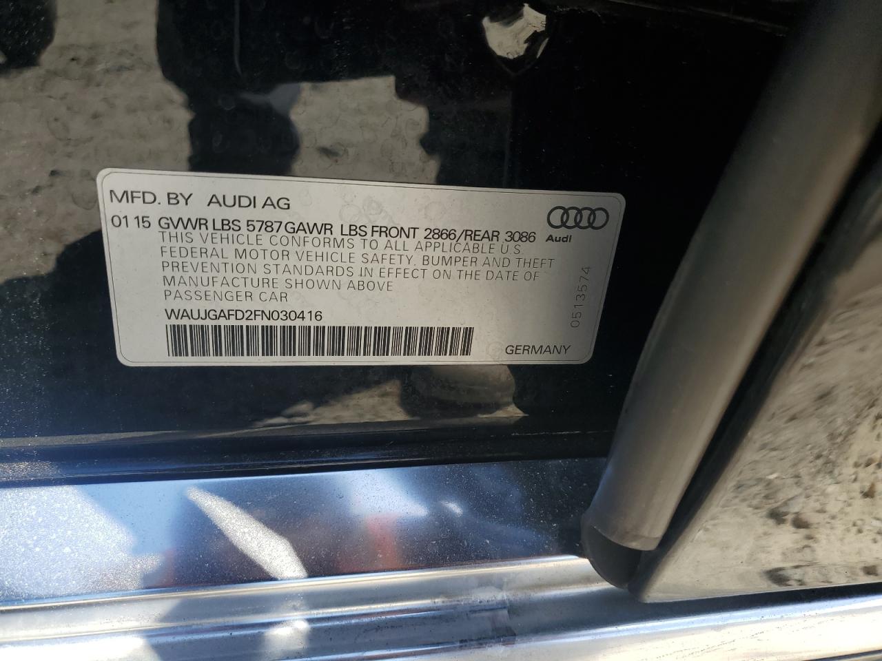 2015 Audi A8 Quattro VIN: WAUJGAFD2FN030416 Lot: 54534635