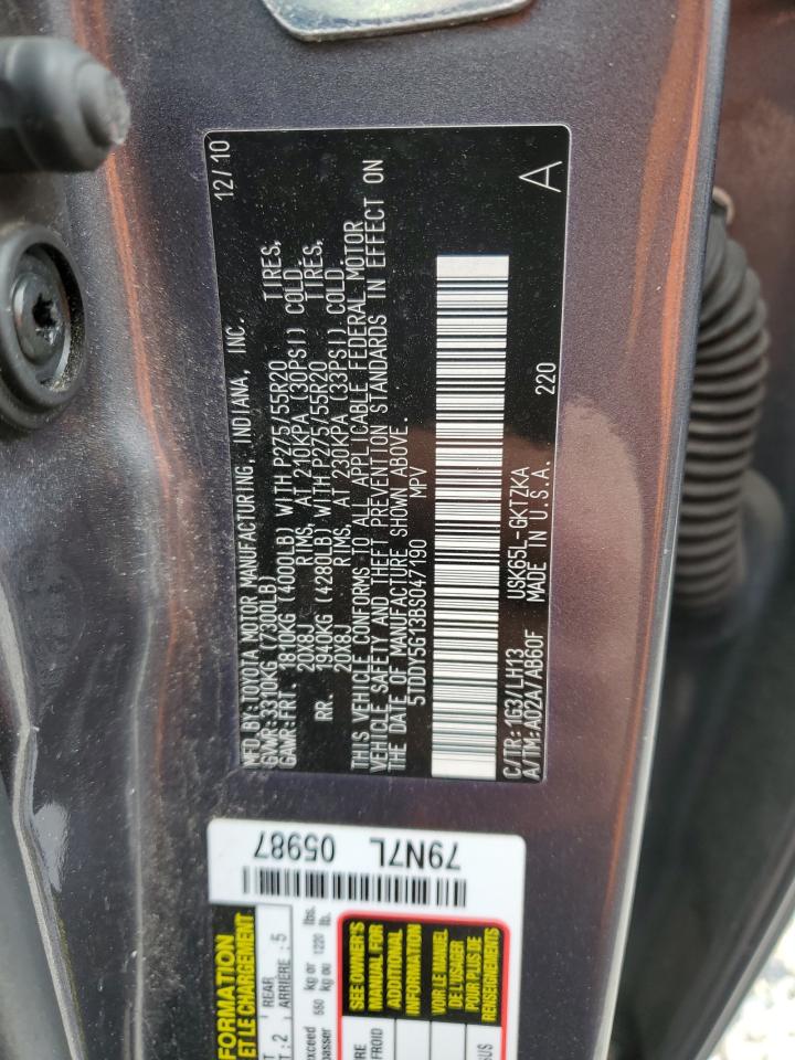 2011 Toyota Sequoia Platinum VIN: 5TDDY5G13BS047190 Lot: 52078195