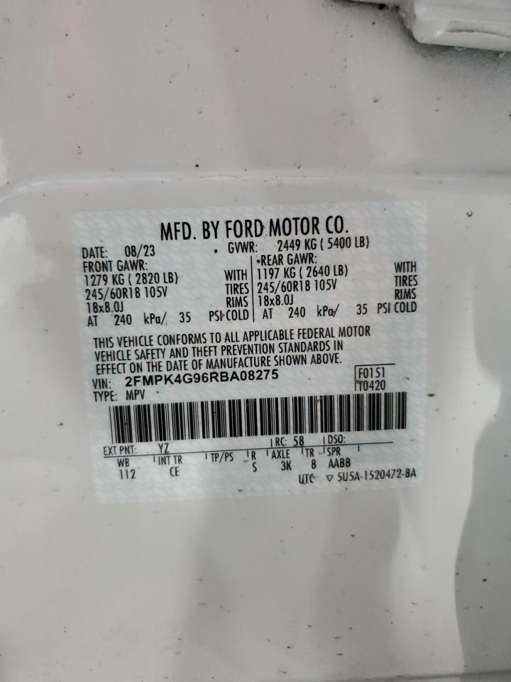 2024 Ford Edge Se VIN: 2FMPK4G96RBA08275 Lot: 54574375