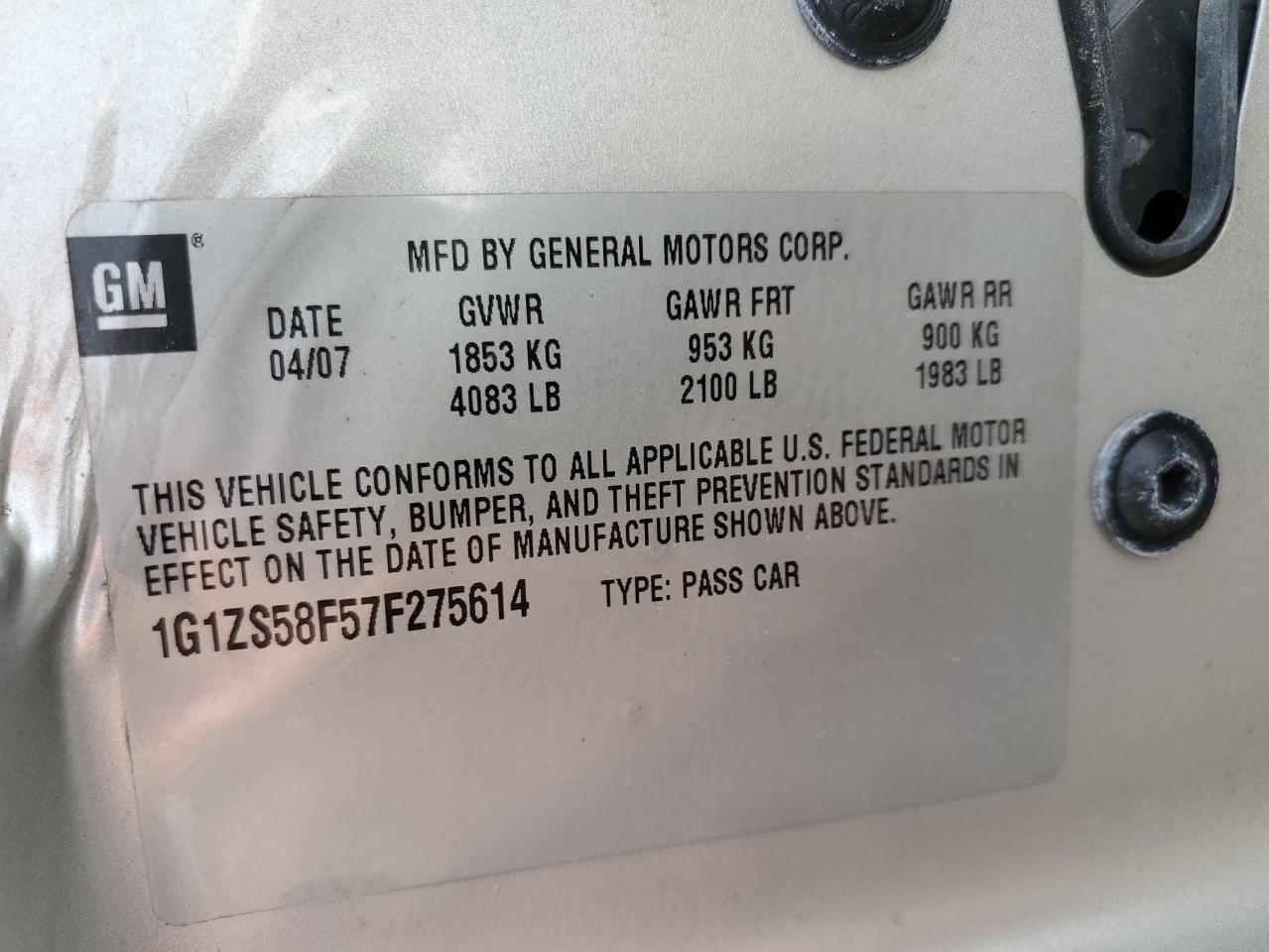 2007 Chevrolet Malibu Ls VIN: 1G1ZS58F57F275614 Lot: 54132385