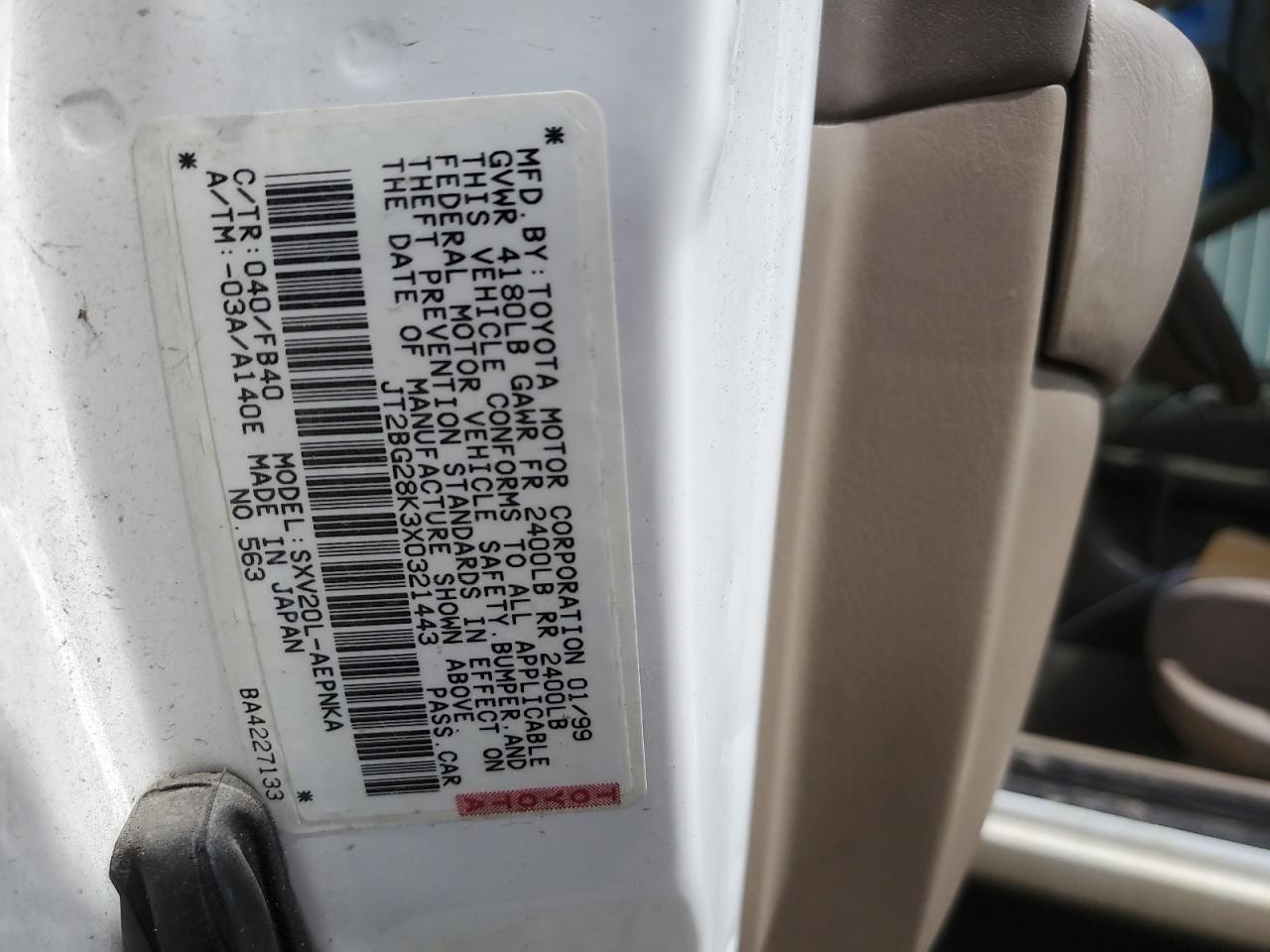 1999 Toyota Camry Le VIN: JT2BG28K3X0321443 Lot: 54210745