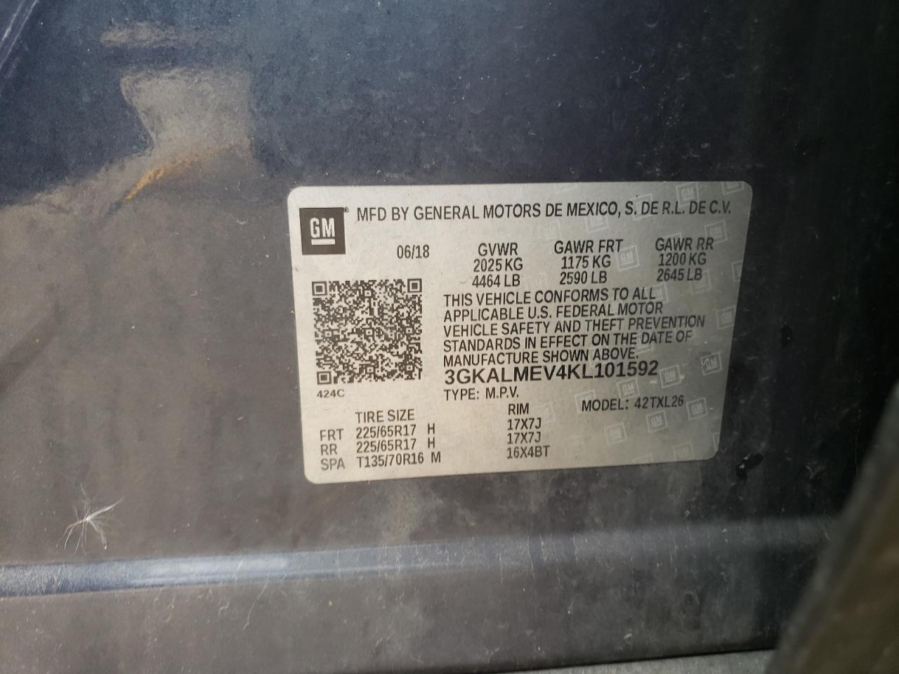 2019 GMC Terrain Sle VIN: 3GKALMEV4KL101592 Lot: 53242845