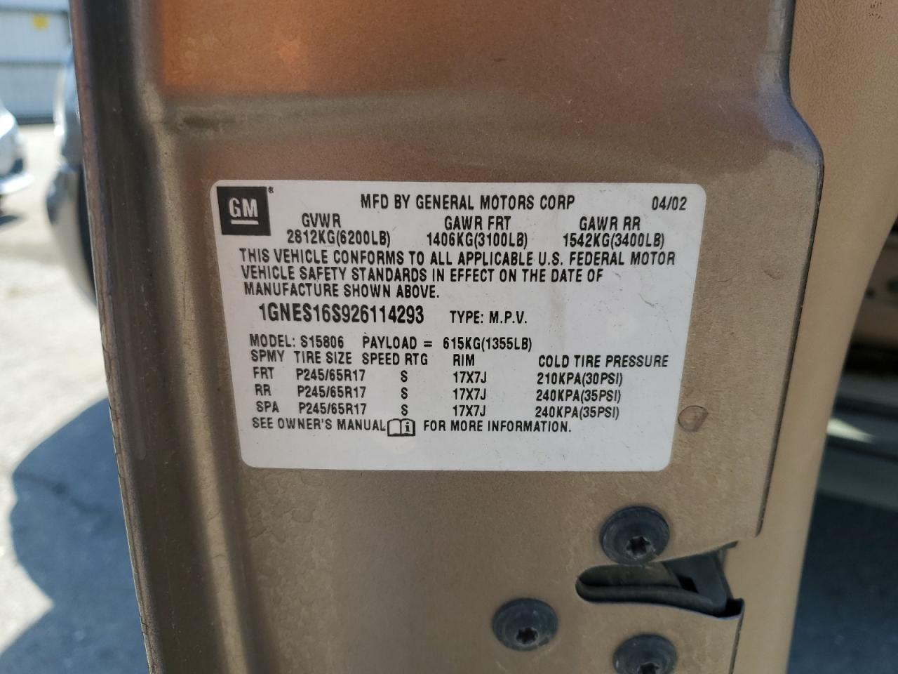 2002 Chevrolet Trailblaze VIN: 0LDL0T41893455 Lot: 45717545