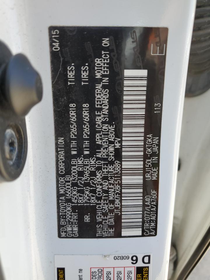 2015 Lexus Gx 460 VIN: JTJBM7FX8F5113889 Lot: 52241175
