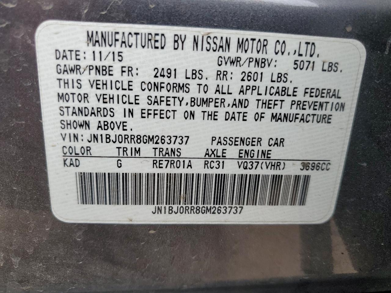 2016 Infiniti Qx50 VIN: JN1BJ0RR8GM263737 Lot: 50648685