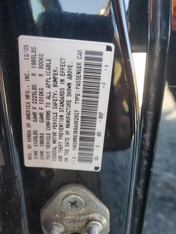 2006 Honda Accord Se VIN: 1HGCM56366A062927 Lot: 65886155
