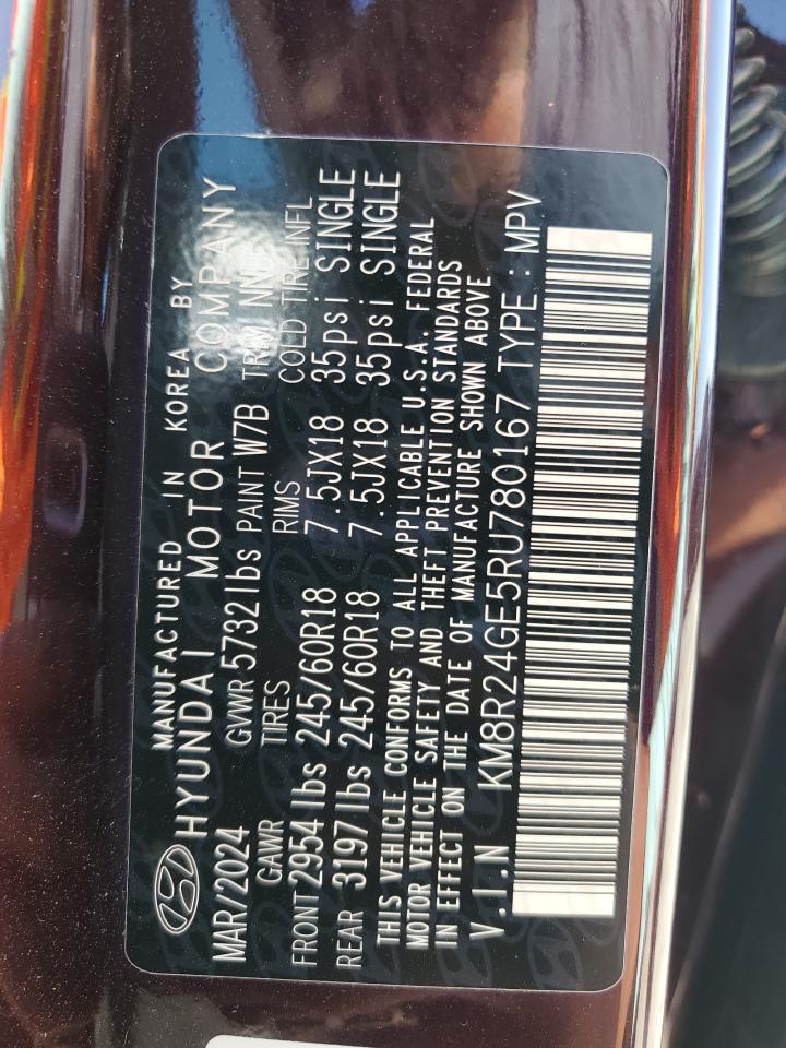 2024 Hyundai Palisade Sel VIN: KM8R24GE5RU780167 Lot: 52803215