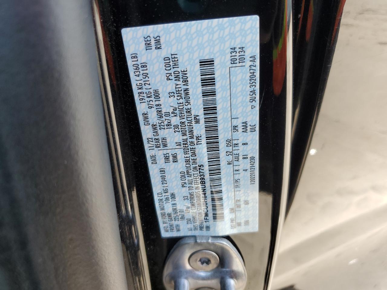 2022 Ford Escape Sel VIN: 1FMCU0H64NUB93775 Lot: 53210905