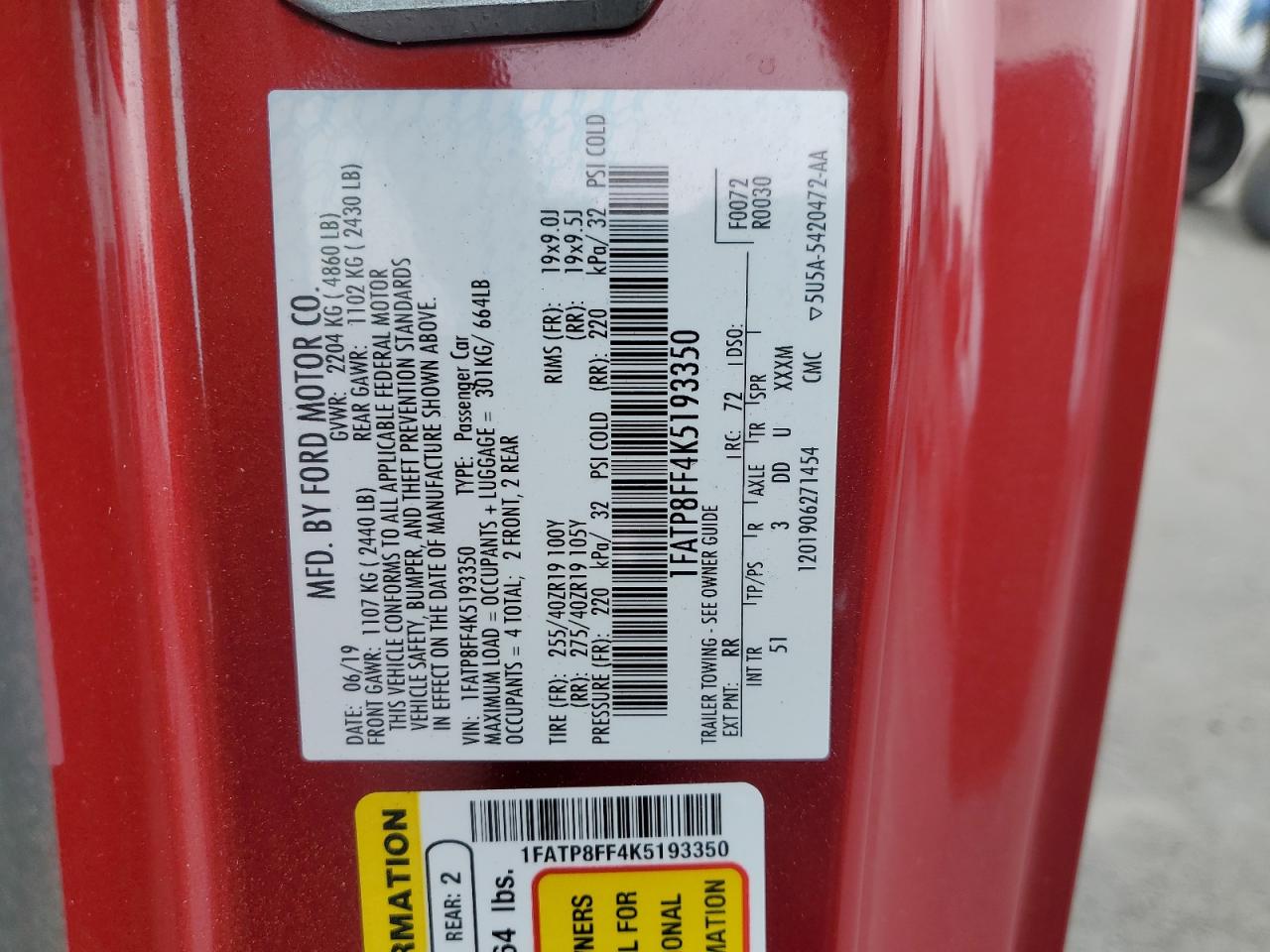 2019 Ford Mustang Gt VIN: 1FATP8FF4K5193350 Lot: 54362005