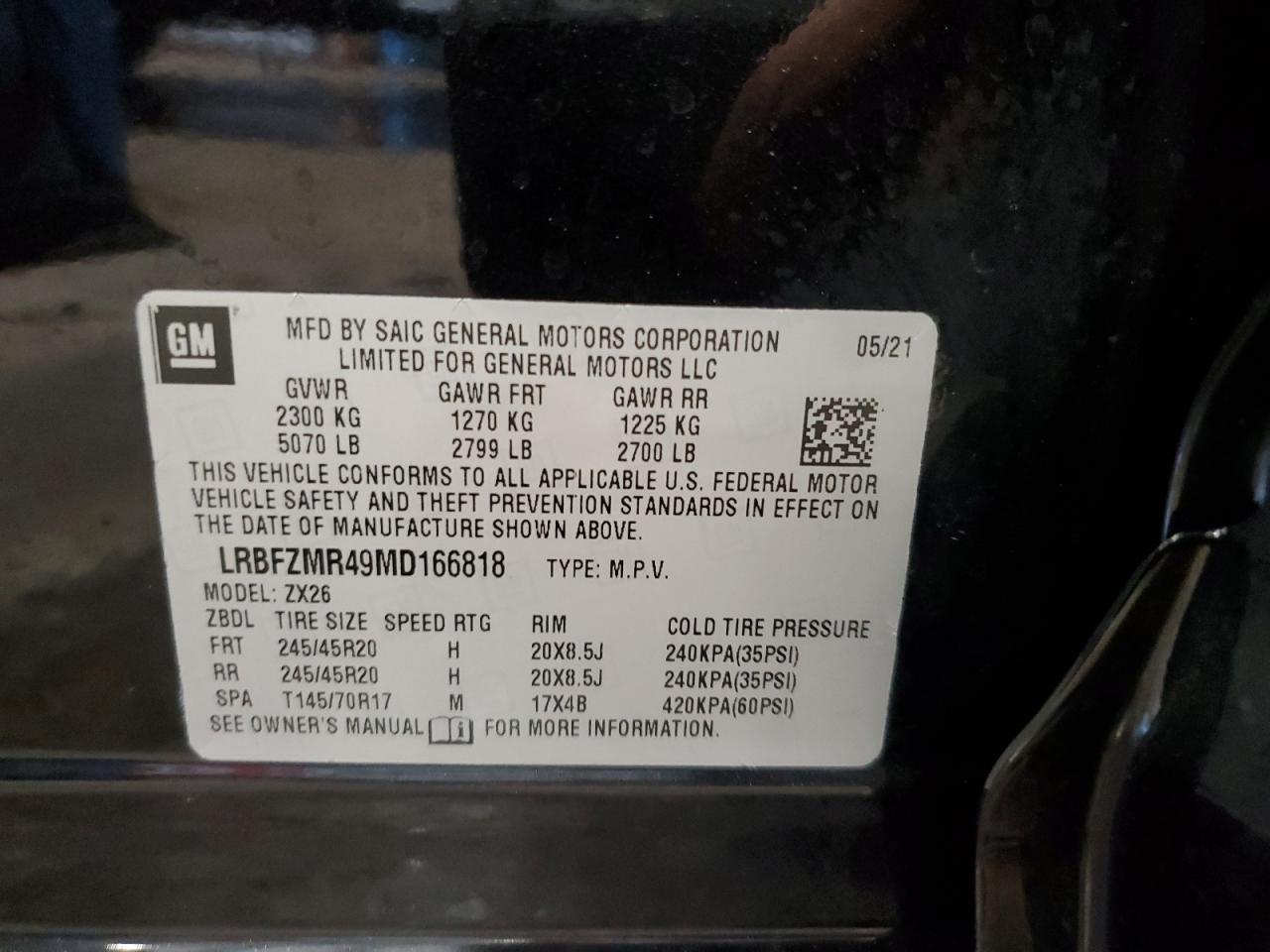 2021 Buick Envision Preferred VIN: LRBFZMR49MD166818 Lot: 55319655