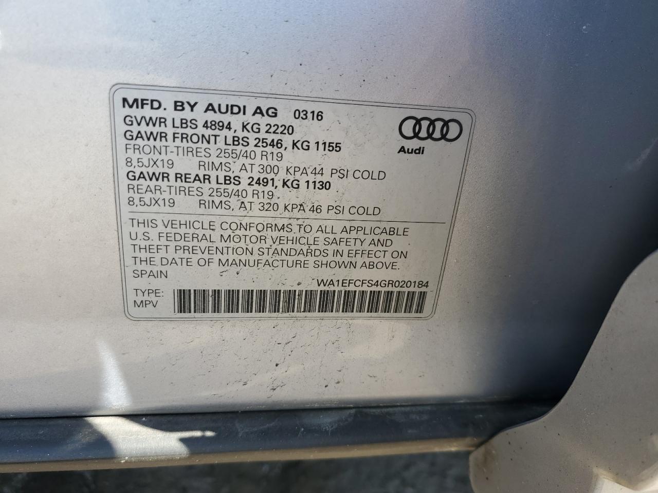 2016 Audi Q3 Premium Plus VIN: WA1EFCFS4GR020184 Lot: 54449975