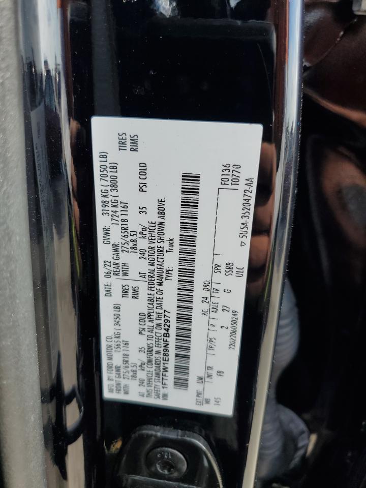 2022 Ford F150 Supercrew VIN: 1FTFW1E89NFB42977 Lot: 53834865