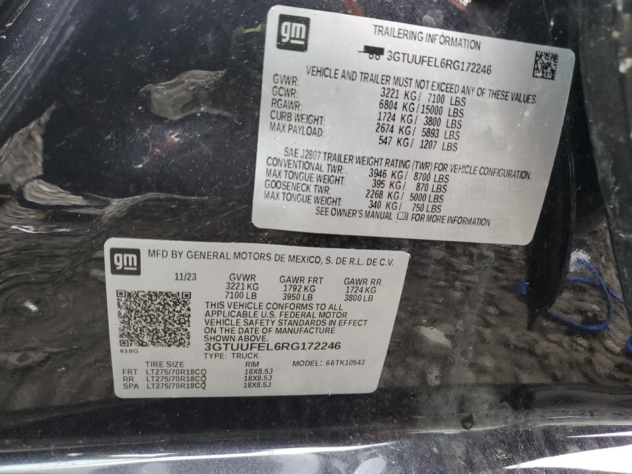 2024 GMC Sierra K1500 At4X VIN: 3GTUUFEL6RG172246 Lot: 53027025