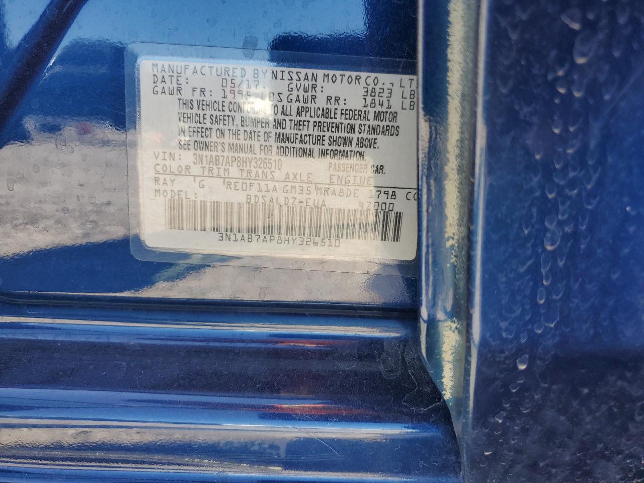 2017 Nissan Sentra S VIN: 3N1AB7AP8HY326510 Lot: 54956475