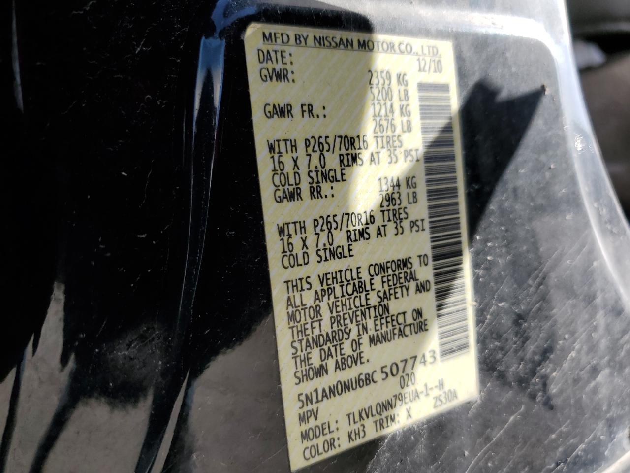 2011 Nissan Xterra Off Road VIN: 5N1AN0NU6BC507743 Lot: 52033625
