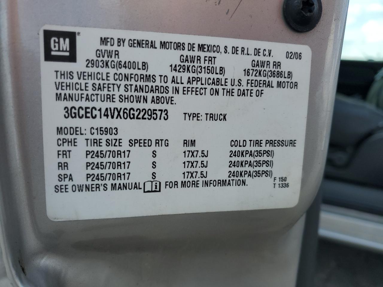 2006 Chevrolet Silverado C1500 VIN: 3GCEC14VX6G229573 Lot: 52823075