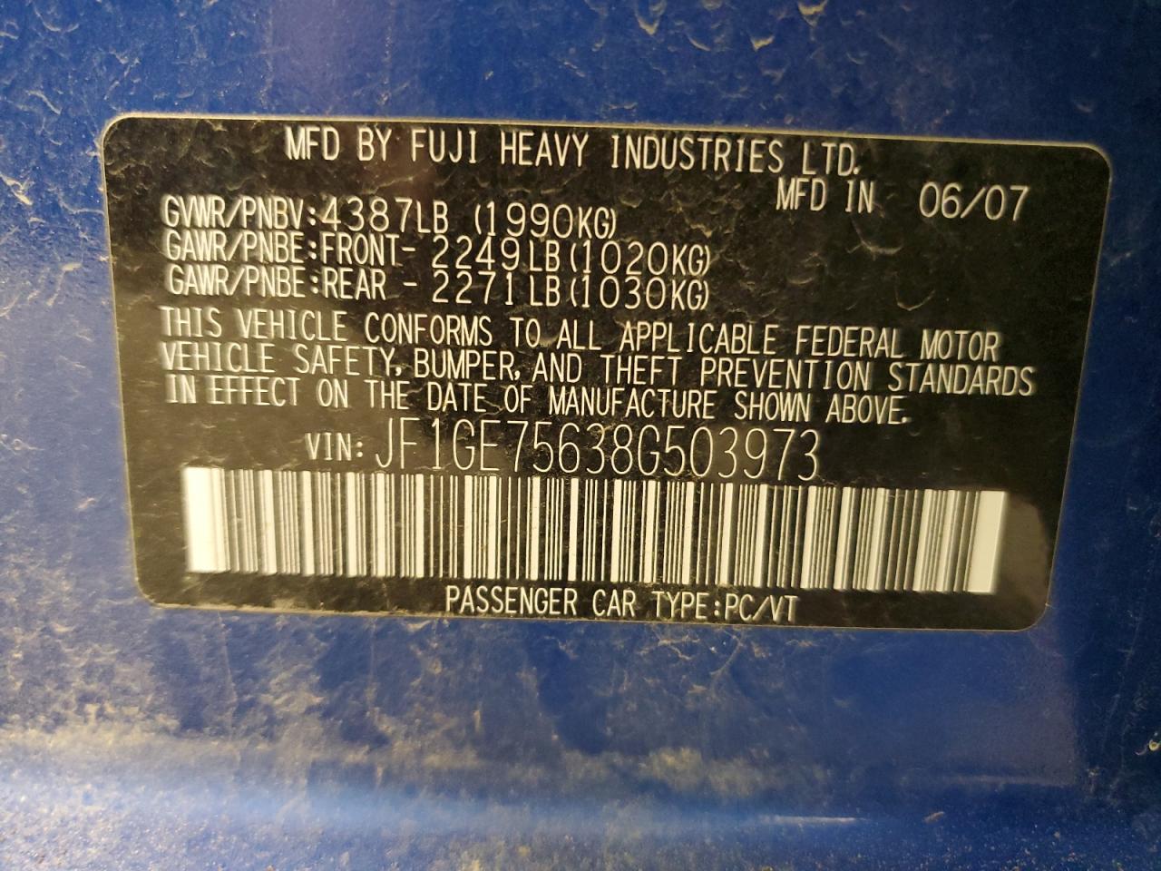 2008 Subaru Impreza Wrx Premium VIN: JF1GE75638G503973 Lot: 51763615