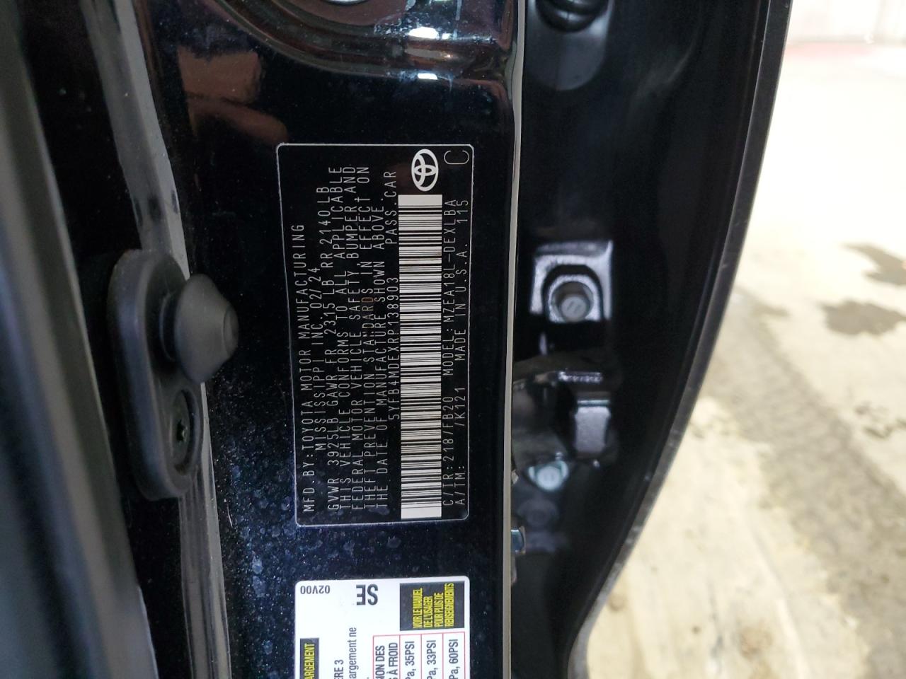 2024 Toyota Corolla Le VIN: 5YFB4MDEXRP138903 Lot: 52414735
