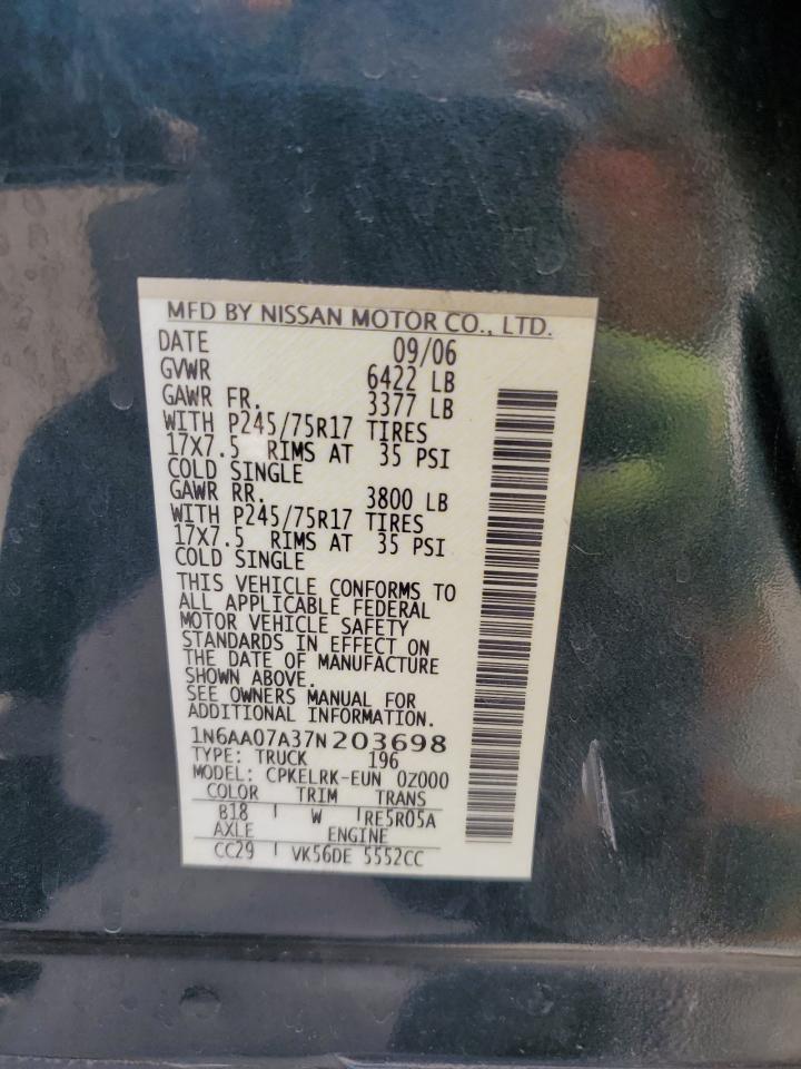 2007 Nissan Titan Xe VIN: 1N6AA07A37N203698 Lot: 53338035
