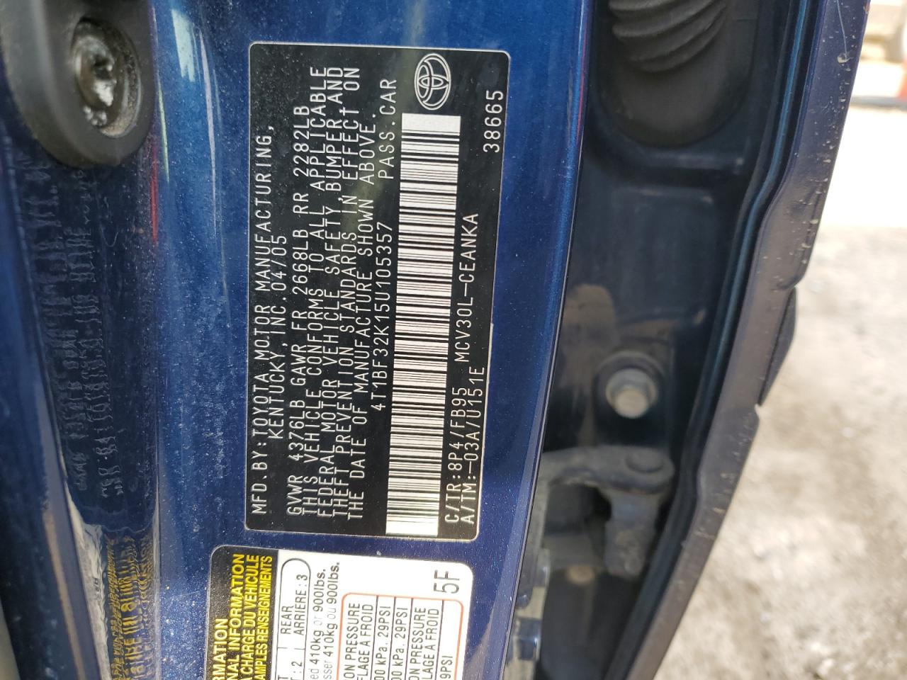 2005 Toyota Camry Le VIN: 4T1BF32K15U105357 Lot: 53612715
