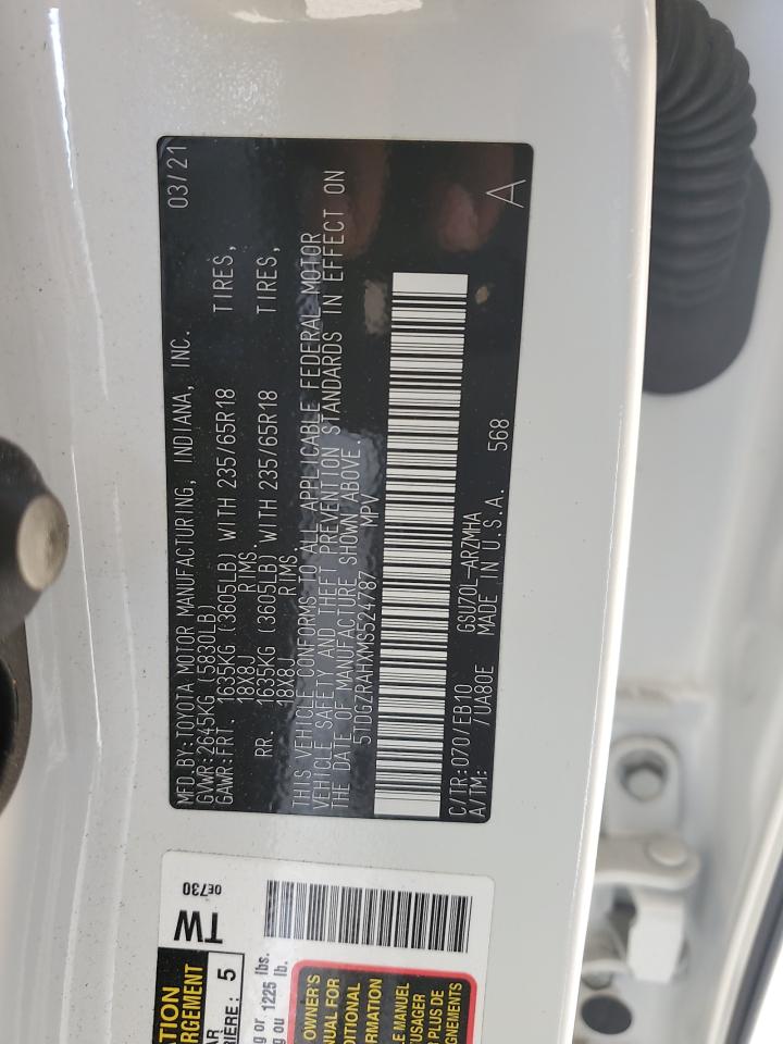 2021 Toyota Highlander Xle VIN: 5TDGZRAHXMS524787 Lot: 51598255