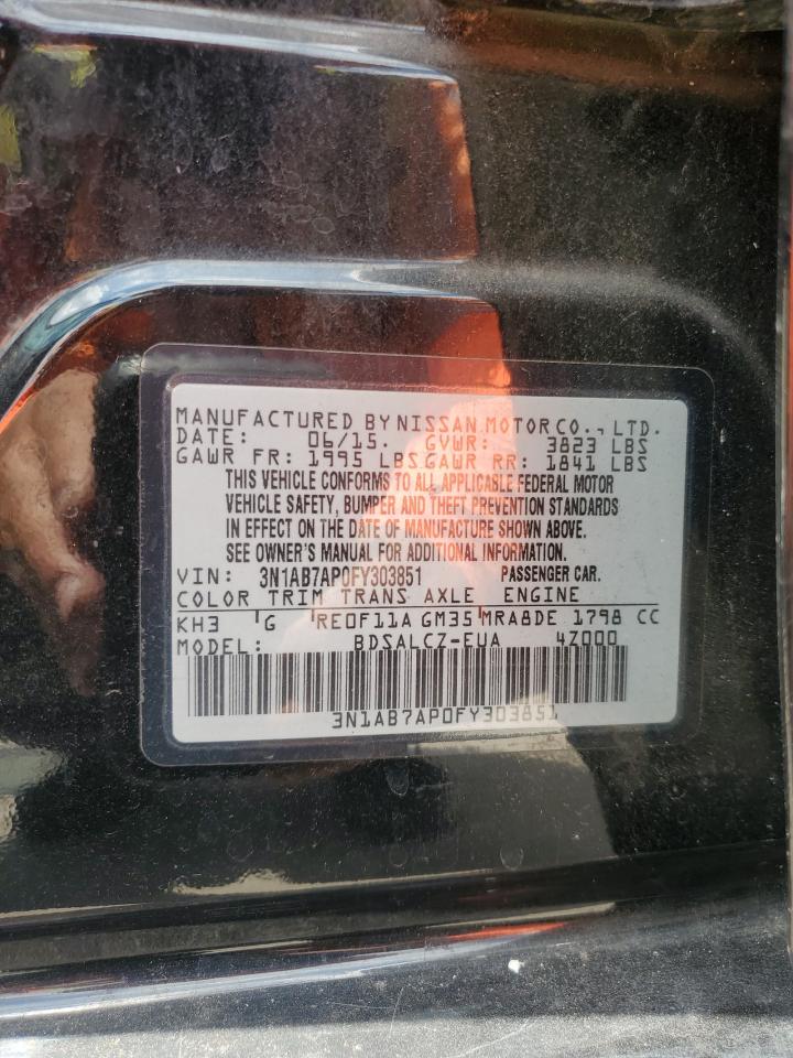 2015 Nissan Sentra S VIN: 3N1AB7AP0FY303851 Lot: 54795265