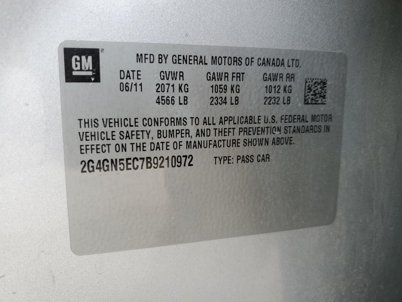 2011 Buick Regal Cxl VIN: 2G4GN5EC7B9210972 Lot: 52382045
