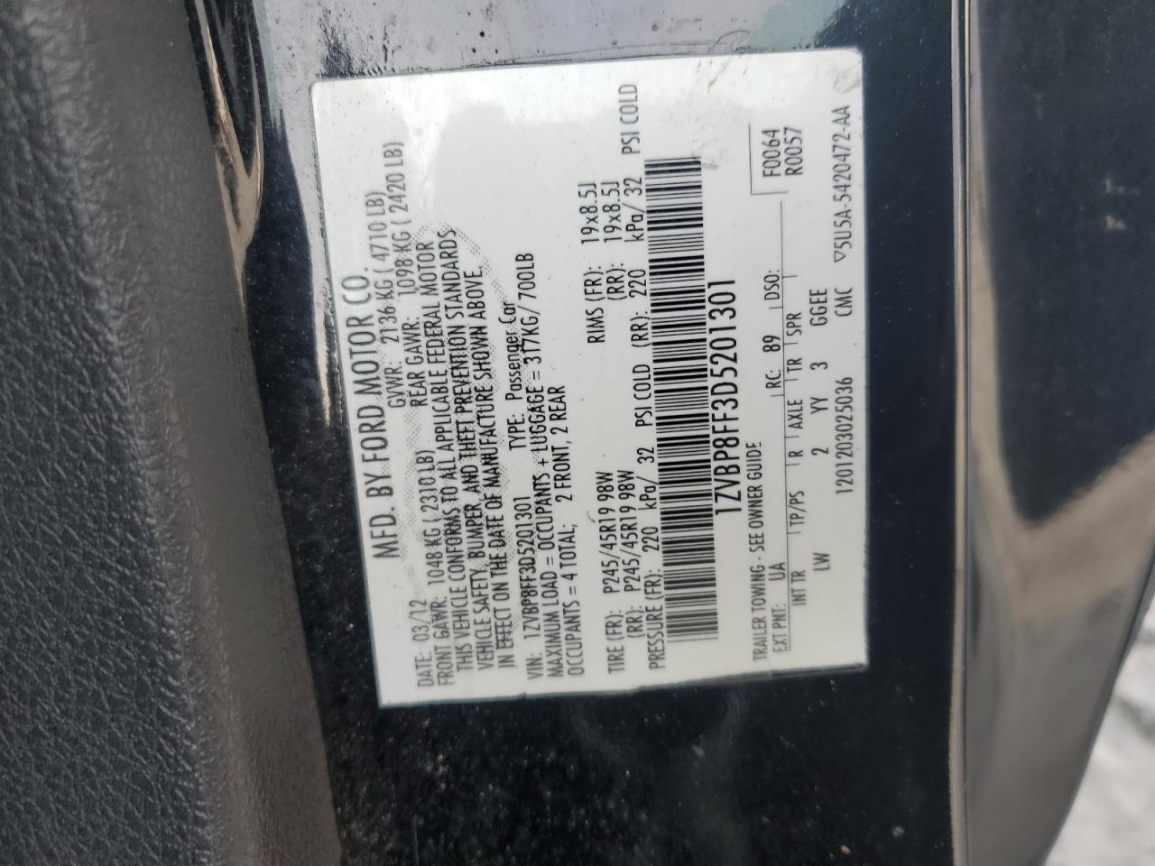 2013 Ford Mustang Gt VIN: 1ZVBP8FF3D5201301 Lot: 53169975