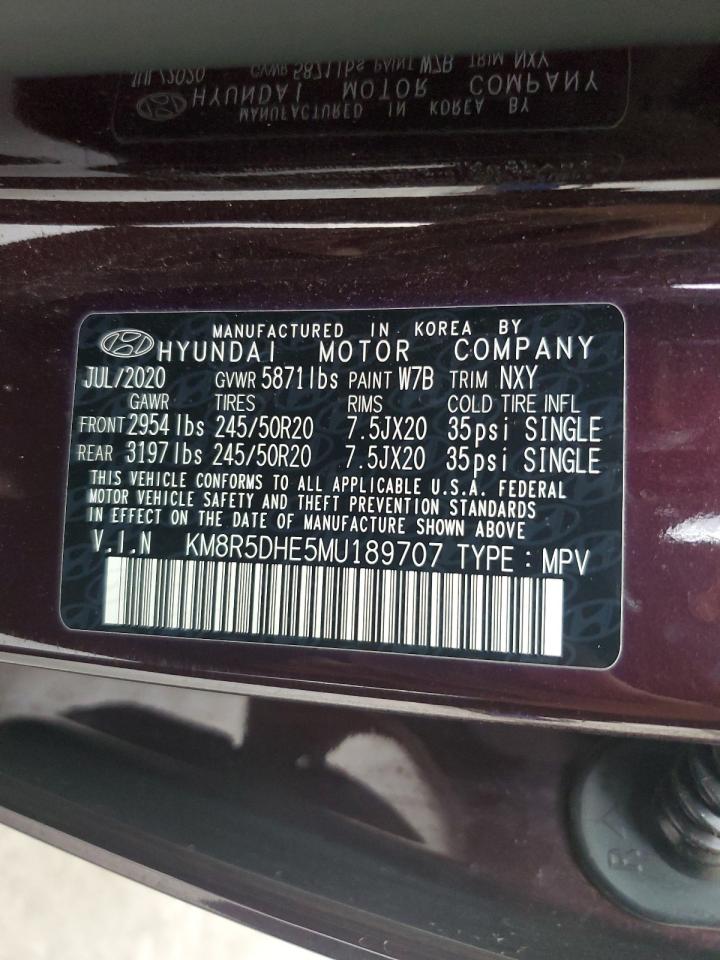 2021 Hyundai Palisade Limited VIN: KM8R5DHE5MU189707 Lot: 54917185