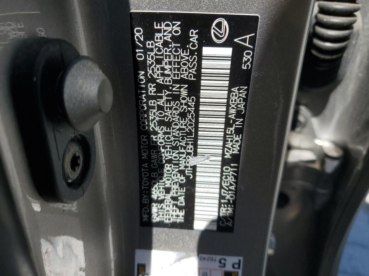 2020 Lexus Ux 250H VIN: JTHP9JBH1L2025445 Lot: 52969965