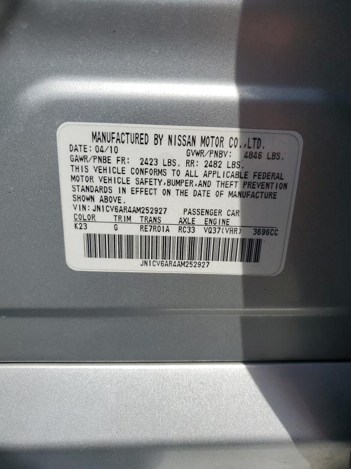 2010 Infiniti G37 VIN: JN1CV6AR4AM252927 Lot: 54189875