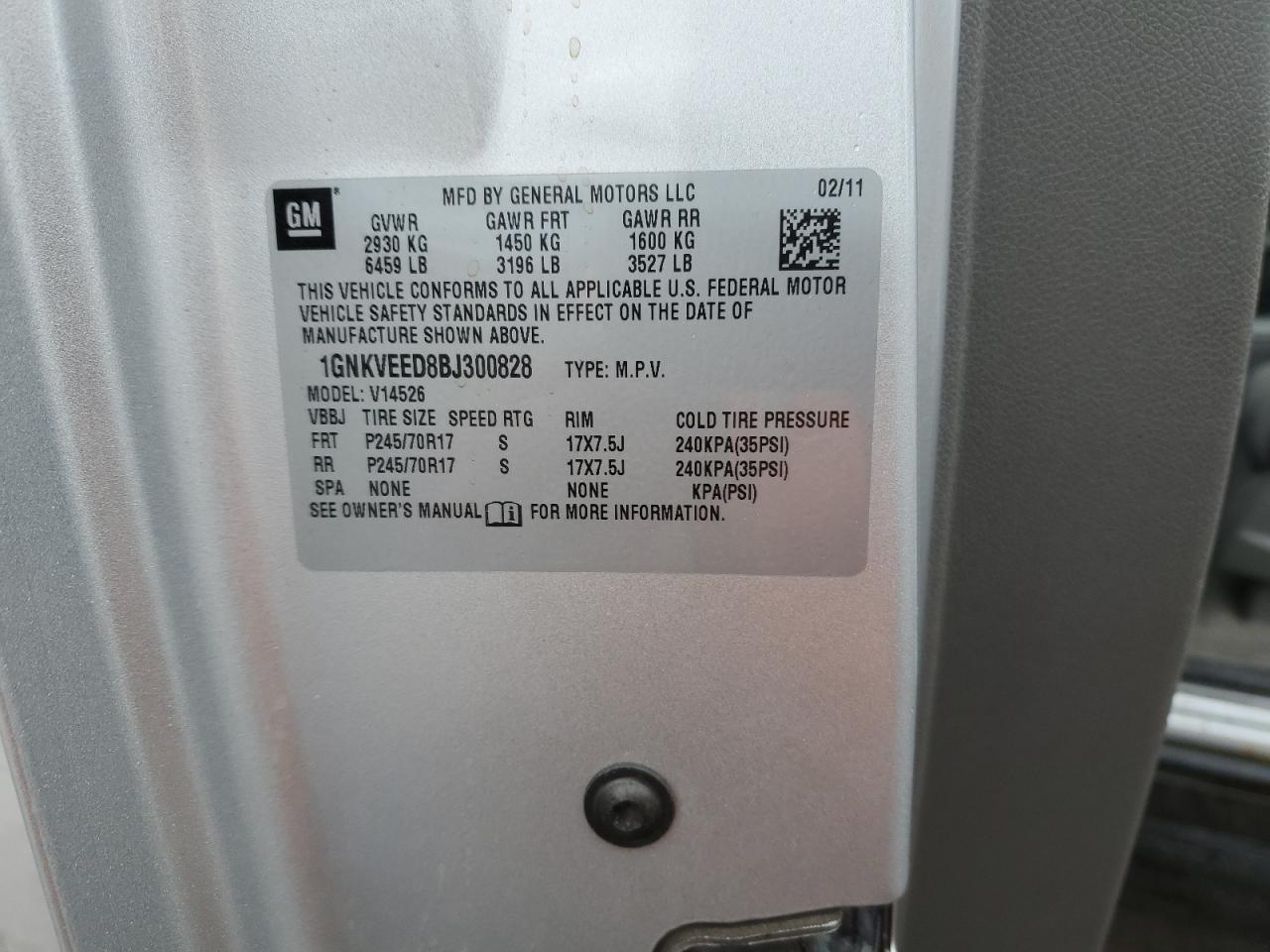 2011 Chevrolet Traverse Ls VIN: 1GNKVEED8BJ300828 Lot: 67429475