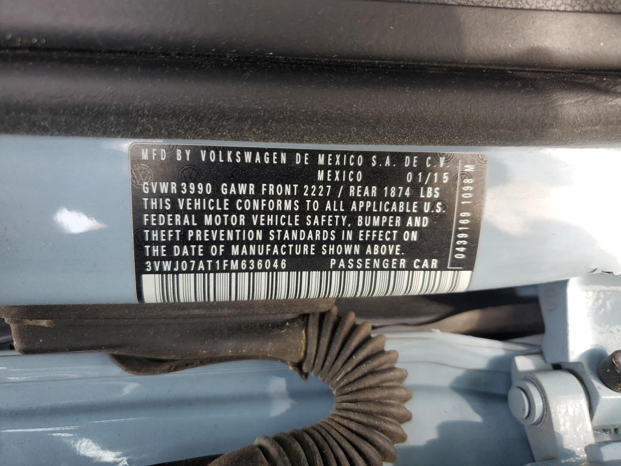 2015 Volkswagen Beetle 1.8T VIN: 3VWJ07AT1FM636046 Lot: 51453665