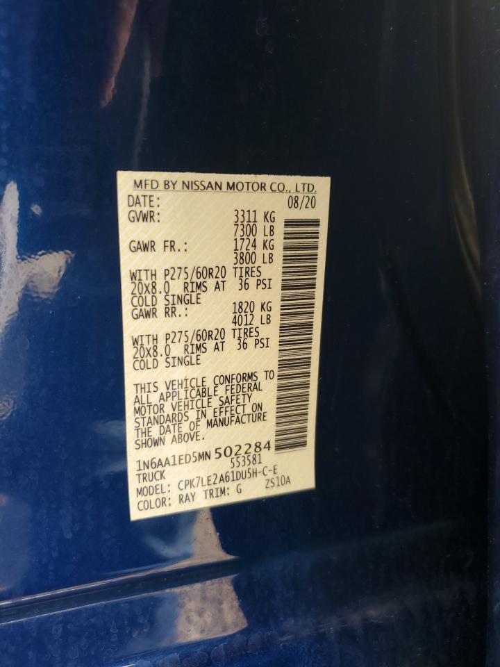 2021 Nissan Titan Sv VIN: 1N6AA1ED5MN502284 Lot: 54158975