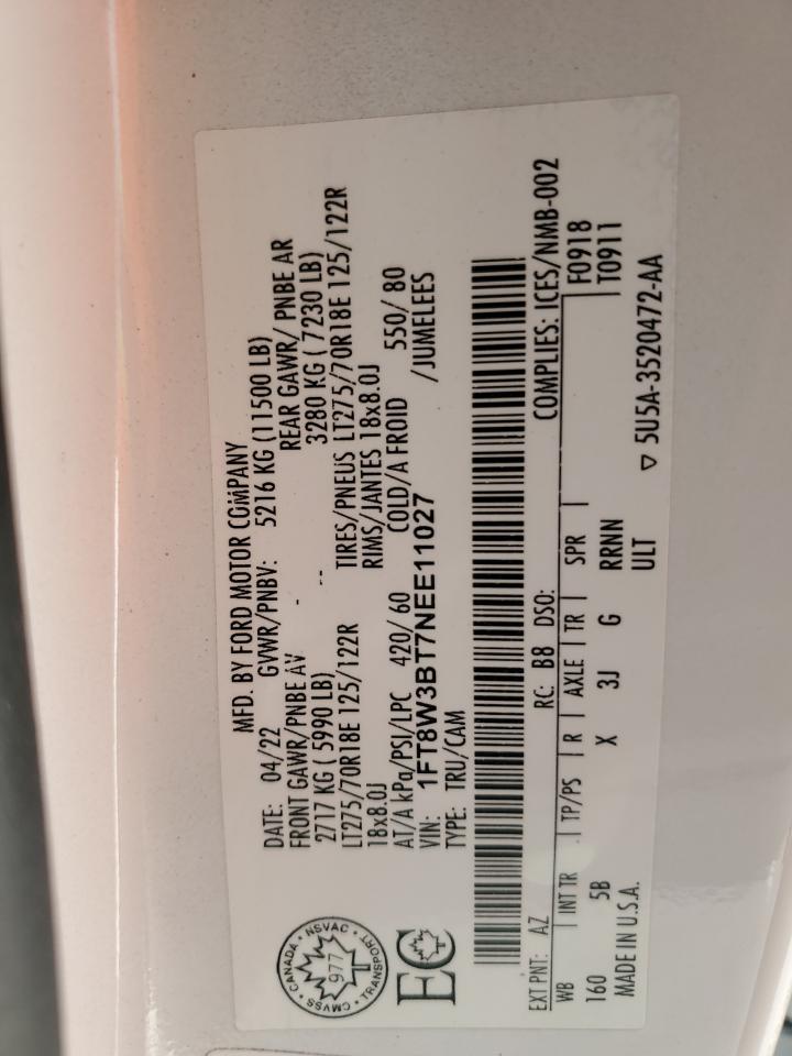 2022 Ford F350 Super Duty VIN: 1FT8W3BT7NEE11027 Lot: 54505945