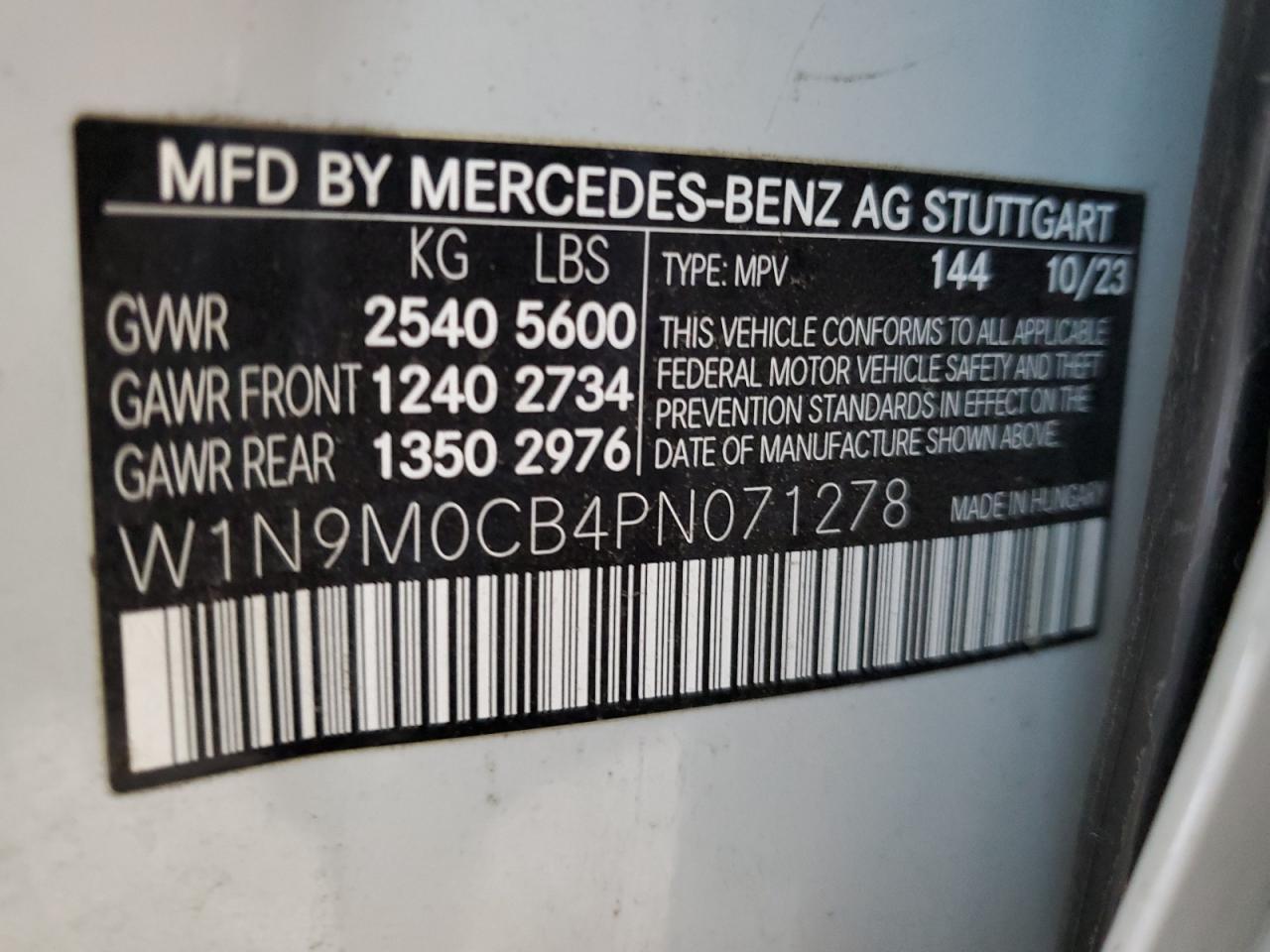 2023 Mercedes-Benz Eqb 250+ VIN: W1N9M0CB4PN071278 Lot: 53751835