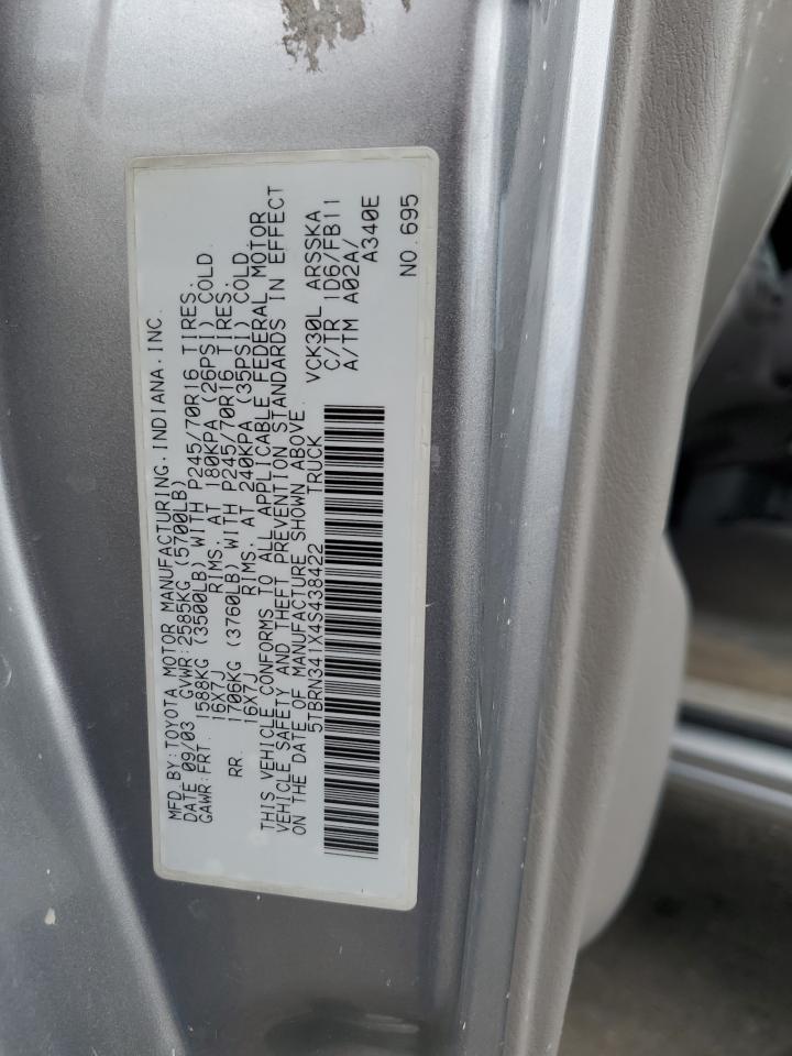 2004 Toyota Tundra Access Cab Sr5 VIN: 5TBRN341X4S438422 Lot: 55066145