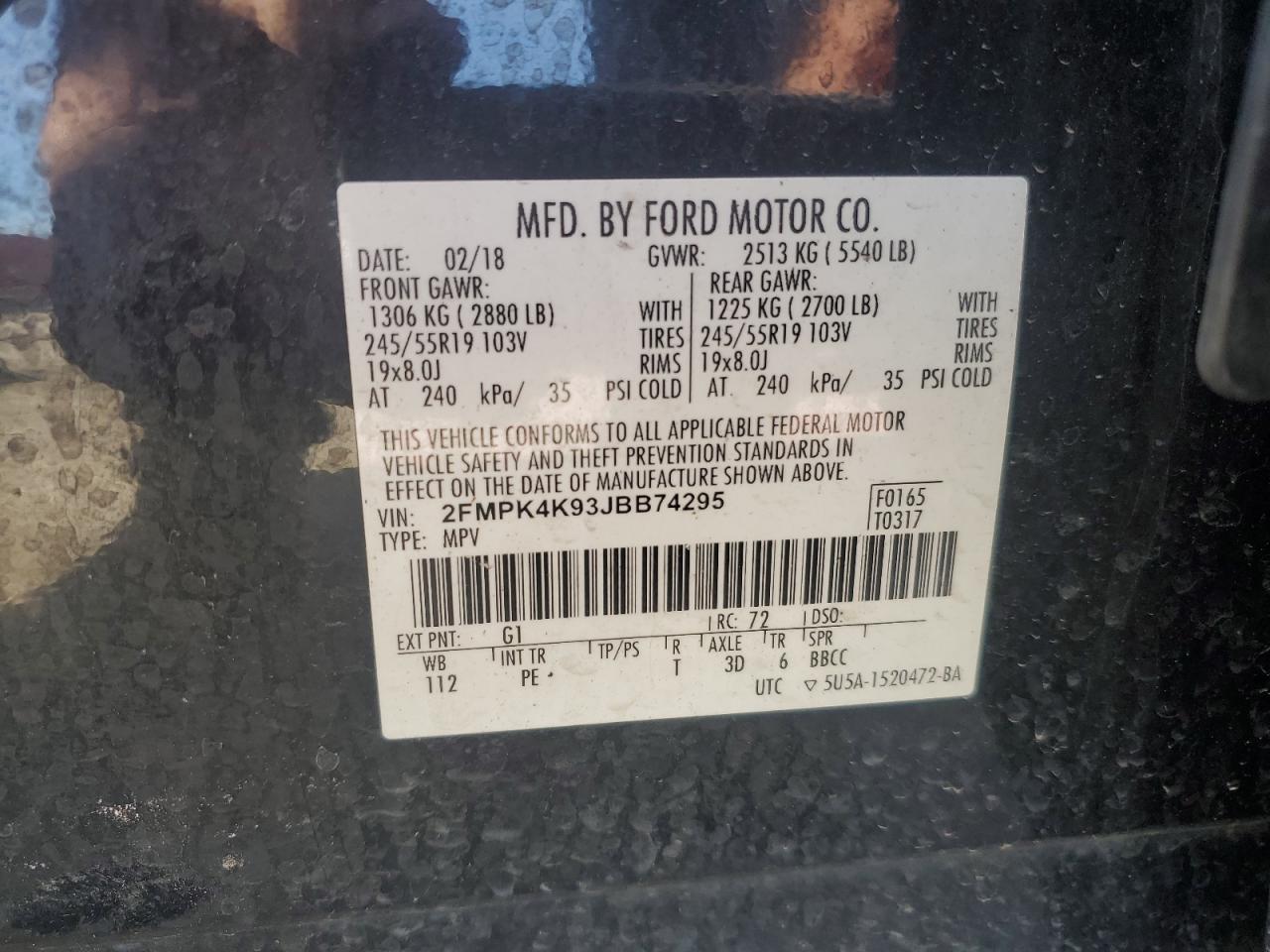 2018 Ford Edge Titanium VIN: 2FMPK4K93JBB74295 Lot: 53939295